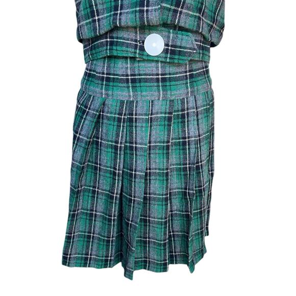 Vintage Plaid Wool Vest Skirt Set Womens Medium 60s Tartan Outfit Matching Retro - Picture 3 of 11